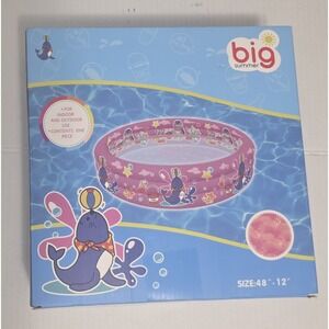 Big Summer 48"X12" Kiddie Inflatable Swimming Pool Pink Blow Up Kids Pool